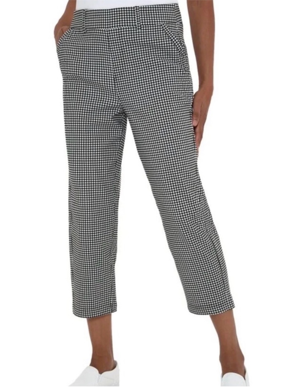 NWT Mario Serrani Italy Black White Gingham Capri Pants,Stretch, Pull-On size M
